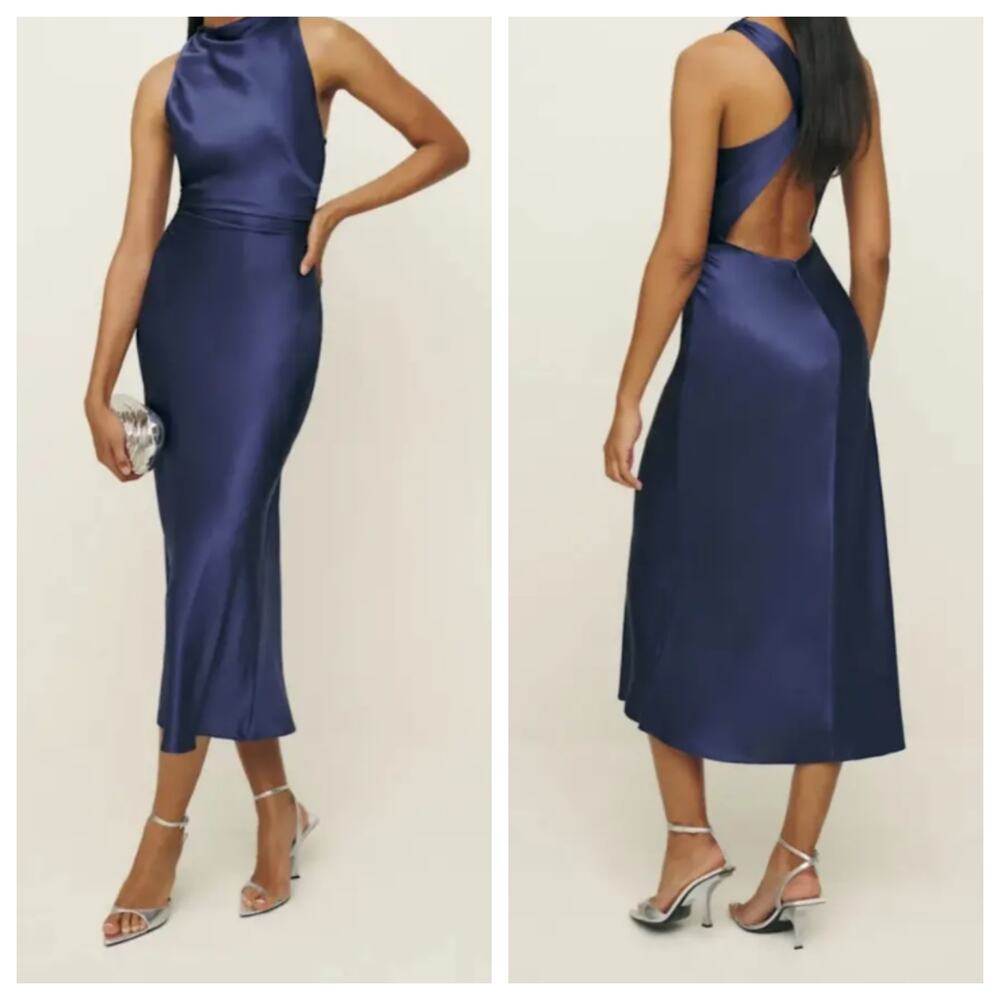 Reformation Casette Silk Midi Dress NWT Size 2 Cowl Backless